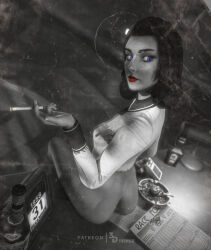  3d 3d1viner ass bioshock bioshock_infinite blue_eyes bubble_butt burial_at_sea busty butt_crack cigarette elizabeth_comstock elizabeth_comstock_(burial_at_sea) female female_focus female_only hourglass_figure long_hair looking_back pinup pinup_pose rear_view tagme wide_hips  rating:explicit score: user:bot