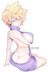 1girls arm_under_breasts ass ass_cleavage backless backless_outfit big_breasts blonde_hair breasts butt_crack clothing erect_nipples female female_focus female_only from_behind hotvr long_hair looking_at_viewer looking_back milf mitsuki_bakugou mother my_hero_academia no_bra no_panties no_underwear red_eyes revealing_clothes sideboob simple_background sitting smile solo solo_female solo_focus sweater virgin_killer_sweater white_background rating:Explicit score:238 user:UnrealHarbor