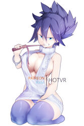 1girls backless backless_outfit big_breasts blue_eyes breasts bsdm cleavage cleavage_cutout clenched_teeth clothing cutout female female_only handcuffs holding_object hotvr kneeling long_hair mature mature_female midnight_(my_hero_academia) my_hero_academia nemuri_kayama object_in_mouth panties purple_hair revealing_clothes seiza sitting stockings sweater teacher tied_hair virgin_killer_sweater whip rating:Questionable score:220 user:UnrealHarbor