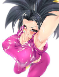 1girls armpit armpits arms_up big_breasts black_eyes black_hair clothes cum cum_on_armpit cum_on_body cum_on_breasts cum_on_face dragon_ball dragon_ball_super dragon_ball_z heart-shaped_pupils kefla looking_at_viewer looking_up nipple_bulge rom saiyan seductive shounen_jump smile voluptuous white_background rating:Questionable score:300 user:Milena_rose