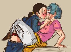 2020 2020s 2girls black_hair blue_hair bulma_briefs bulma_briefs_(gt_saga) dragon_ball dragon_ball_gt female female_only kissing lemonjoojoo pants_down red_panties videl yuri rating:Explicit score:147 user:Freezer88