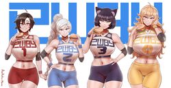 4girls aestheticc-meme animal_ears areolae big_breasts bike_shorts black_hair blake_belladonna blonde_hair blue_eyes breasts burger cat_ears clothed clothing eating faunus female female_only food gym_uniform highres huge_breasts human humanoid kemonomimi large_breasts long_hair pale_skin ponytail purple_eyes rooster_teeth ruby_rose rwby shirt short_hair shorts silver_eyes smile standing take_your_pick team_rwby thigh_gap weiss_schnee white_hair yang_xiao_long yellow_eyes rating:Questionable score:382 user:TnAPlay