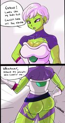 1girls alien alien_girl ass big_breasts breasts bubble_butt busty cheelai cleavage comic dragon_ball dragon_ball_super female green_skin hourglass_figure humanoid pseudocel short_hair speech_bubble tagme text unaware white_hair wide_hips rating:Explicit score:138 user:3ddy_slim