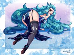 1girls anivia big_ass black_high_heels blue_dress blue_hair cum cum_on_ass garter_belt garter_straps high_heels human humanized league_of_legends lipstick long_hair purple_eyes purple_lipstick stockings velvetqueenh rating:Explicit score:59 user:ugaugaugau12e