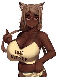 1girls breasts brown-haired_catgirl_(kevbot) catgirl cleavage dark-skinned_female dark_skin female female_only huge_breasts kevbot mature_female milf original solo rating:Questionable score:205 user:justausername