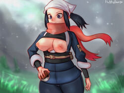 1girls 2021 akari_(pokémon) akari_(pokemon) artist_name breasts breasts_out cute female fluffydango fully_clothed game_freak hat holding_pokéball hourglass_figure human medium_breasts nintendo outside partially_clothed pokéball pokémon pokémon_legends:_arceus pokemon scarf scarf_over_mouth smile solo solo_focus rating:Explicit score:117 user:Dojyaaan