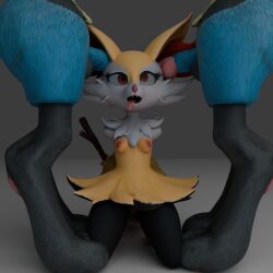  3d_(artwork) blender braixen ear_penetration fucked_silly furry lucario male/female pokemon ribboncatliker  rating:explicit score: user:bot