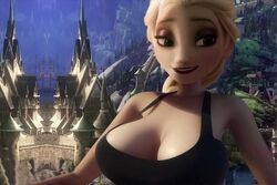 big_breasts black_bra blonde_hair castle cleavage disney elsa_(frozen) eyelashes frozen_(film) green_eyes large_breasts lipstick purple_eyeshadow rastifan rating:Explicit score:93 user:Mommy_Susie♡