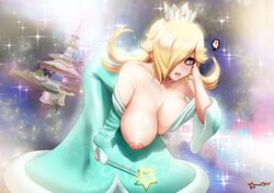 1girls awesomeerix bent_over big_breasts dress female fully_clothed hanging_breasts large_breasts looking_at_viewer mario_(series) oblivious one_breast_out princess_rosalina super_mario_galaxy tagme rating:Explicit score:122 user:eutranerd