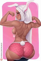  1girls artist_name ass ass_focus back_view blush boku_no_hero_academia breasts cotton_tail dark-skinned_female dark_skin female female_only flexing fluffy_tail large_ass large_breasts long_hair looking_at_viewer looking_pleasured miruko muscular muscular_female my_hero_academia panties panties_only rabbit rabbit_ears rabbit_girl rabbit_tail red_eyes rumi_usagiyama sideboob smug solo solo_female tomwlod topless watermark white_hair wide_hips  rating:explicit score: user:bot