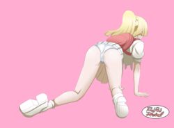 1girls all_fours alternate_hairstyle ass cameltoe female lillie_(pokemon) nintendo panties pink_background pokemon pokemon_sm ponytail redradrebel solo thighs white_panties rating:Questionable score:36 user:Ugabuga