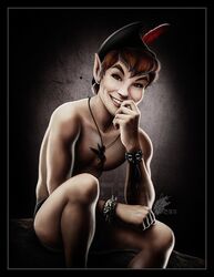 bangle disney hat kawena male male_only necklace peter_pan_(disney) sitting solo spiked_bracelet topless rating:Explicit score:72 user:bot