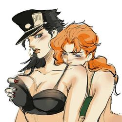 2girls big_breasts blush breast_grab breast_squeeze clothed crop_top female_only grabbing_from_behind groping jojo's_bizarre_adventure jotaro_kujo looking_back noriaki_kakyoin rule_63 skimpy stardust_crusaders yuri rating:Safe score:57 user:deleted4534