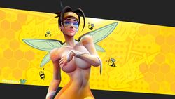 3d absurd_res bee blue-tinted_eyewear breadblack breasts brown_eyes brown_hair casual cosplay covering covering_breasts eyewear female headband headwear honey human midriff nipple_slip outfit overwatch pale_skin sticky tinted_eyewear tracer underboob visor wings wristwear rating:Questionable score:164 user:HighOnjesus420