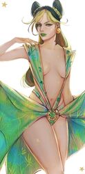 1girls breasts cleavage covered_nipples dress female_only gold green_lipstick jojo's_bizarre_adventure jolyne_kujo lipstick looking_at_viewer partially_clothed posing skimpy solo_female stone_ocean rating:Explicit score:80 user:deleted4534