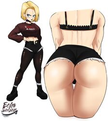 1girls abs android_18 ass black_bra black_lipstick black_nails black_shorts blonde_hair blue_eyes bra breasts clothes_writing collar dat_ass denim dragon_ball dragon_ball_z echosaber female female_only goth gothic lipstick makeup midriff open_fly panties pantyhose short_shorts shorts shounen_jump solo sweater thick_thighs thigh_gap thighs tight toned torn_clothes torn_legwear underwear rating:Questionable score:329 user:Ugabuga