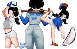 1girls ass baseball_(ball) baseball_cap baseball_uniform black_hair blue_eyes breasts clothing dragon_ball dragon_ball_z echosaber female headwear human pale_skin shorts shounen_jump sportswear thick_thighs thighs tight_clothing twintails videl white_background rating:Questionable score:302 user:Ugabuga