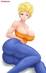 1girls bare_arms bare_shoulders big_breasts blonde_hair breasts cleavage clothed clothing collarbone dragon_ball earrings female female_only female_solo huge_ass huge_breasts jeans large_ass large_breasts looking_at_viewer mature_female milf neck one_eye_closed orange_tubetop panchy panchy_(dragon_ball) panchy_briefs pants shadow short_hair shounen_jump simple_background smile solo strapless superbusty tight_jeans tight_pants tubetop white_background wink rating:Questionable score:185 user:Yare-Yare-Daze