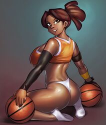 1girls ass back back_muscles basketball basketball_jersey basketball_uniform baskup big_ass breasts dark-skinned_female dark_skin female female_only huge_breasts looking_at_viewer looking_back mia_rodriguez ph solo rating:Questionable score:83 user:justausername