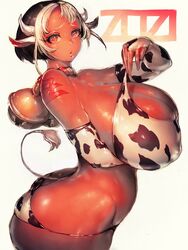 2021 ass bell big_breasts cleavage cow_girl cow_print curvy dark-skinned_female dark_skin fumio_(rsqkr) hand_under_breasts huge_ass huge_breasts looking_at_viewer new_year short_hair year_of_the_ox rating:Questionable score:183 user:Yuron