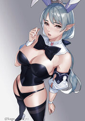  1girls ameliance_leveilleur bunny_ears bunnysuit elezen female female_only final_fantasy_xiv heels kage_matu_re maid_uniform white_hair  rating:questionable score: user:uploadstuff2