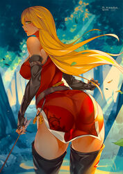 1girls arrow ass ass_focus back back_view beauty_mark big_ass big_breasts blonde_hair boots commission d._joko edit fire_emblem fire_emblem:_the_binding_blade forest igrene_(fire_emblem) large_ass large_breasts lips long_hair looking_at_viewer looking_back mature mature_female mole nintendo nipple_bulge outside panties pantylines smile solo solo_female sweat thick_thighs yellow_eyes rating:Questionable score:78 user:kris923