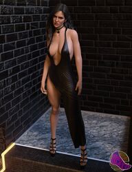 black_hair black_nails bobbysnaxey breasts dress feet female high_heels light-skinned_female solo the_witcher_(series) the_witcher_3:_wild_hunt yennefer rating:Explicit score:62 user:Kokizi