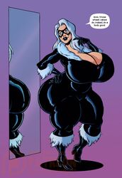 1girls ass big_ass big_breasts black_cat_(marvel) breasts cleavage dialogue felicia_hardy female huge_breasts marvel mirror sidkid44 solo solo_female spider-man_(series) text white_hair rating:Questionable score:24 user:busterancher