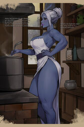 1girls apron cherry-gig cooking dark_elf drow dungeons_and_dragons forgotten_realms housewife muscular_arms red_eyes sinafay_(cherry-gig) submissive submissive_female thick_thighs white_hair rating:Questionable score:210 user:Kneel_b4_Me