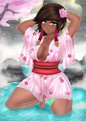 dark-skinned_female karma_(league_of_legends) league_of_legends solo spiritof2281 yukata rating:Questionable score:28 user:karmama