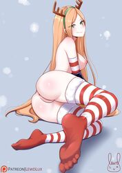 anus artist_signature ass blonde_hair breasts feet green_eyes katarina_du_couteau league_of_legends lewdlux long_hair nipples nude on_side patreon_username pussy slay_belle_katarina smile smiling snowdown_series snowdown_showdown_series striped_legwear thighhighs rating:Explicit score:223 user:AbsoluteTerritory