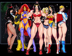 7girls abs alien alien_girl amazon ass athletic athletic_female background barbara_gordon barda_free batgirl batman_(series) big_barda big_breasts bikini_top black_hair blonde_hair blue_eyes blue_gloves breasts bust busty cleavage cleavage_cutout clothed color colored costume curvaceous curvy curvy_figure dc dc_comics eyeshadow female female_only fishnet_pantyhose fishnets gloves harley_quinn high_heel_boots high_heels hips hourglass_figure huge_breasts human humanoid kara_zor-l koriand'r large_breasts legs light_skin lips lipstick mister_miracle_(series) multiple_girls muscular_female orange_hair orange_skin power_girl short_hair starfire straight_hair supergirl superman_(series) swimwear teen_titans the_new_gods thick thick_legs thigh_boots thighs wonder_woman wonder_woman_(series) zatanna zatanna_zatara rating:Questionable score:98 user:ShadowPain