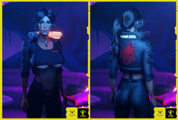 2021 3d bare_midriff big_breasts breasts busty cd_projekt_red crop_top crossover cybernetics cyberpunk cyberpunk_(series) cyberpunk_2077 cyborg female female_focus female_only hourglass_figure jacket lara_croft lara_croft_(survivor) large_breasts pyro_(artist) samurai_(band) sleeves_rolled_up solo standing tagme tomb_raider underboob wide_hips wildeerstudio rating:Questionable score:124 user:3ddy_slim