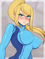 1girls 2d abs absurd_res afrobull angry areolae big_breasts blonde_hair blue_eyes blush bodysuit breasts clothing curvy embarrassed erect_nipples erect_nipples_under_clothes female female_only hi_res huge_breasts light-skinned_female light_skin lips metroid muscular_female nintendo nipple_bulge pale-skinned_female pale_skin ponytail puffy_lips samus_aran scowl skin_tight solo tight_clothing zero_suit zero_suit_samus rating:Questionable score:284 user:WatchTheLanguage