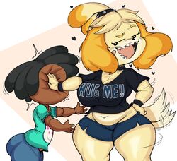 animal_crossing anthro arms_out bandaid bandaid_on_face big_ass blue_shorts bracelet choker chubby cushion_(purple_yoshi_draws) dark-skinned_male dark_skin dog hand_on_face isabelle_(animal_crossing) jagged_mouth love nintendo purple_yoshi_draws pushing pushing_face short_shorts shorts shortstack smug taller_girl thick_thighs wagging_tail rating:Explicit score:121 user:Kinzoku_26™