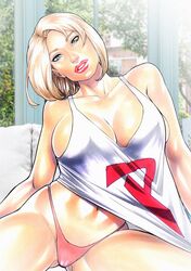 1girls 2020 alien alien_girl alternate_version_available big_breasts bikini bikini_bottom blonde_hair blue_eyes dc dc_comics female female_only fred_benes kadinsketch kara_zor-l karen_starr kryptonian large_breasts lipstick open_mouth power_girl shirt solo superman_(series) thong wide_hips rating:Explicit score:106 user:ShadowPain