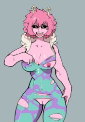 breasts cleavage hero_outfit_(mha) horns mina_ashido my_hero_academia pink_hair pink_skin pussy ragingbarbarians ripped_clothing smile rating:Explicit score:130 user:Vexen130