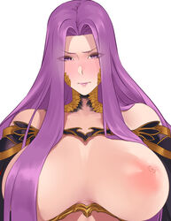 1girls areolae bare_shoulders blush breasts cleavage closed_mouth color colored fate/grand_order fate_(series) female female_focus female_only gorgon_(fate) hair hair_on_shoulder hikichi_sakuya huge_breasts lips medusa_(fate) nipples pink_lips pink_nipples purple_eyes purple_hair scales white_background rating:Explicit score:296 user:ABC133