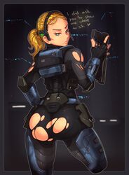 armor ass background blonde_hair blue_armor blue_eyes body_armor bodysuit dialog dialogue female female_only firearm gun halo halo_(game) halo_(series) handgun hi_res human justrube looking_at_viewer looking_back looking_over_shoulder m6s magnum magnum_(halo) office_of_naval_intelligence over_shoulder rube sci-fi science_fiction scifi sidearm solo solo_female torn_clothing torn_legwear torn_underwear undersuit veronica_dare wardrobe_malfunction wd white_skin rating:Explicit score:139 user:emanresUmarganA