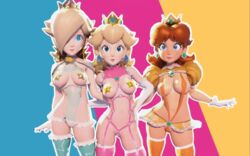 3d 3girls animated artist_name belly blonde_hair blue_background blue_eyes breasts brown_hair character_name clothing covered_breasts covered_nipples crisisbeat crown earrings elbow_gloves erect_nipples female female_only frills garter_straps gloves hips jewelry legs legwear leotard lingerie long_hair looking_at_viewer lower_body mario_(series) multiple_girls mushroom navel newgrounds nintendo nipple_bulge nipples open_mouth pasties pink_background platinum_blonde_hair princess princess_daisy princess_peach princess_rosalina revealing_clothes simple_background standing stockings strap straps super_smash_bros. text thighhighs thighs underwear upper_body voluptuous yellow_background rating:Questionable score:130 user:ShadowPain