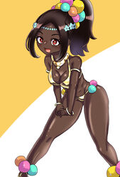 1girls :d alternate_costume bare_arms bare_legs bikini breasts brown_hair cleavage covered_nipples dark-skinned_female dark_skin female female_only fire_emblem fire_emblem_engage gold_bikini gold_swimsuit legs medium_breasts medium_hair nintendo open_mouth ponimeko ponytail red_eyes simple_background smile solo star-shaped_pupils swimsuit symbol-shaped_pupils timerra_(fire_emblem) very_dark_skin white_background yellow_background yellow_bikini yellow_swimsuit rating:Questionable score:19 user:kris923