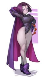 1girls bare_legs black_hair blush bob_cut clothed dc dc_comics demon_girl female female_only grey_skin kelvin_hiu large_breasts legs leotard looking_at_viewer pale_skin purple_hair rachel_roth raven_(dc) solo tagme teen_titans undressing rating:Questionable score:215 user:Kinkraptor