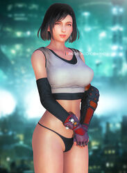 1girls 3d alternate_hairstyle chobixpho crop_top earrings female final_fantasy final_fantasy_vii final_fantasy_vii_remake gloves looking_at_viewer smile smiling_at_viewer solo solo_female thong thong_panties tifa_lockhart rating:Questionable score:33 user:kiseijuuisuzune