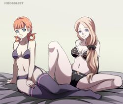 2girls annette_fantine_dominic blonde_hair fire_emblem fire_emblem:_three_houses lingerie long_hair mercedes_von_martritz mosbles nintendo no_shoes on_bed orange_hair spread_legs rating:Questionable score:92 user:MegaMoo