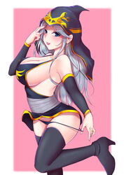 ashe_(league_of_legends) black_panties blue_eyes blush breasts heels large_breasts league_of_legends minidress panties panty_pull popoman sideboob silver_hair standing tagme thighhighs tongue tongue_out rating:Questionable score:103 user:AbsoluteTerritory