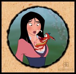  accurate_art_style between_breasts blush breasts cleavage cum disney disney_princess dragon fa_mulan female human interspecies male mulan mushu paizuri penis scalie straight sumohand  rating:explicit score: user:bot