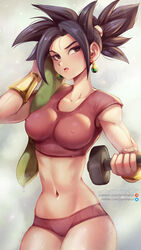 1girls black_eyes black_hair breasts dragon_ball dragon_ball_super earrings female fusion jammeryx kefla large_breasts light-skinned_female light_skin nipples nipples_visible_through_clothing ponytail potara_earrings saiyan short_hair shounen_jump solo spiky_hair rating:Explicit score:237 user:db_gals