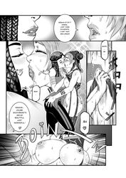 2girls big_breasts black_hair breasts breasts_out comic english_dialogue ermes_costello french_kiss hand_on_ass jojo's_bizarre_adventure jolyne_kujo karasuh kissing lesbian lifting_top monochrome nipples stone_ocean toned toned_female two_tone_hair undressing_another yuri rating:Explicit score:101 user:Speed_weed69420