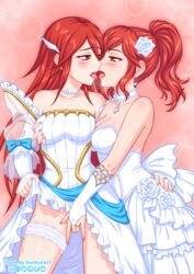 2girls alternate_costume anna_(fire_emblem) anna_(fire_emblem_awakening) bare_legs bare_shoulders big_breasts blush breast_grab bride burbur clothing collarbone cordelia_(bridal)_(fire_emblem) cordelia_(fire_emblem) dress dress_lift female_only fingering fingering_partner fire_emblem fire_emblem_awakening fire_emblem_heroes flower french_kiss imminent_kiss kissing long_hair medium_breasts medium_hair multiple_girls nintendo no_panties ponytail red_eyes red_hair ring sleeveless sleeveless_shirt tongue tongue_out vaginal_penetration very_long_hair wedding_dress wedding_ring white_dress wife_and_wife yuri rating:Explicit score:134 user:kris923