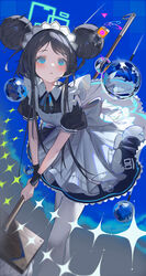  <key>_(robot)_(blue_archive) absurdres alternate_hairstyle apron aqua_halo aris_(blue_archive) aris_(maid)_(blue_archive) black_dress black_hair blue_archive blush borrowed_clothes bubble double_bun dress eyelashes female frilled_apron frills hair_bun halo highres holding holding_mop long_eyelashes maid maid_apron maid_headdress mop number_print official_alternate_costume p1up1u pantyhose parted_lips rectangular_halo toy_robot white_apron white_pantyhose  rating:questionable score: user:bot